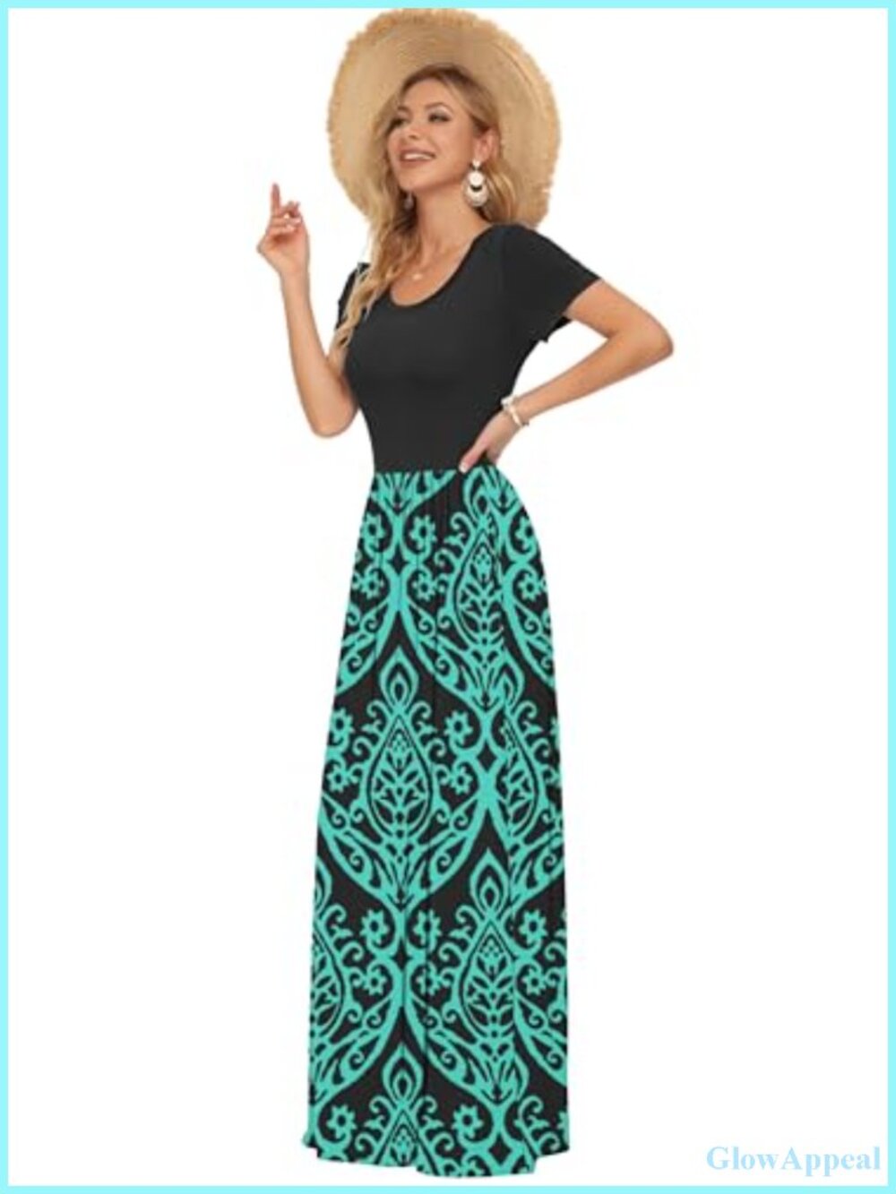 Women's Summer Short Sleeve Loose Maxi Dress with Side Pockets - Picture 4 of 6